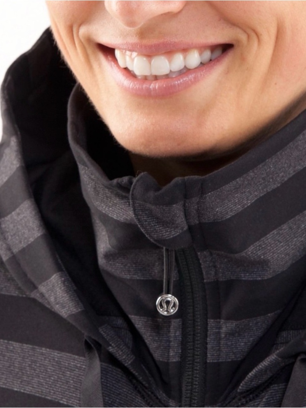 Lululemon Full Zip Hooded Stride Jacket Black Grey Micro Macro Stripe - Sz Small - Picture 3 of 13